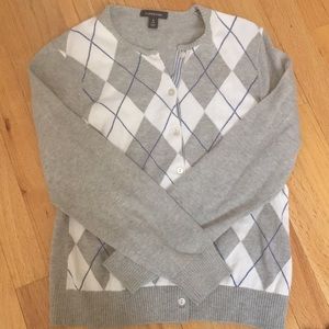 Lands End Argyle grey, white, and blue Cardigan